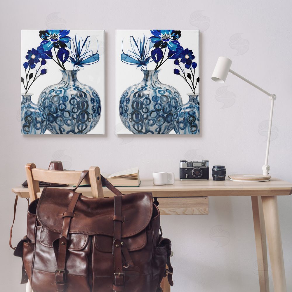 Jesse Keith Bold Blue Ikebana Patterned Vase Canvas Wall Art Print in Room