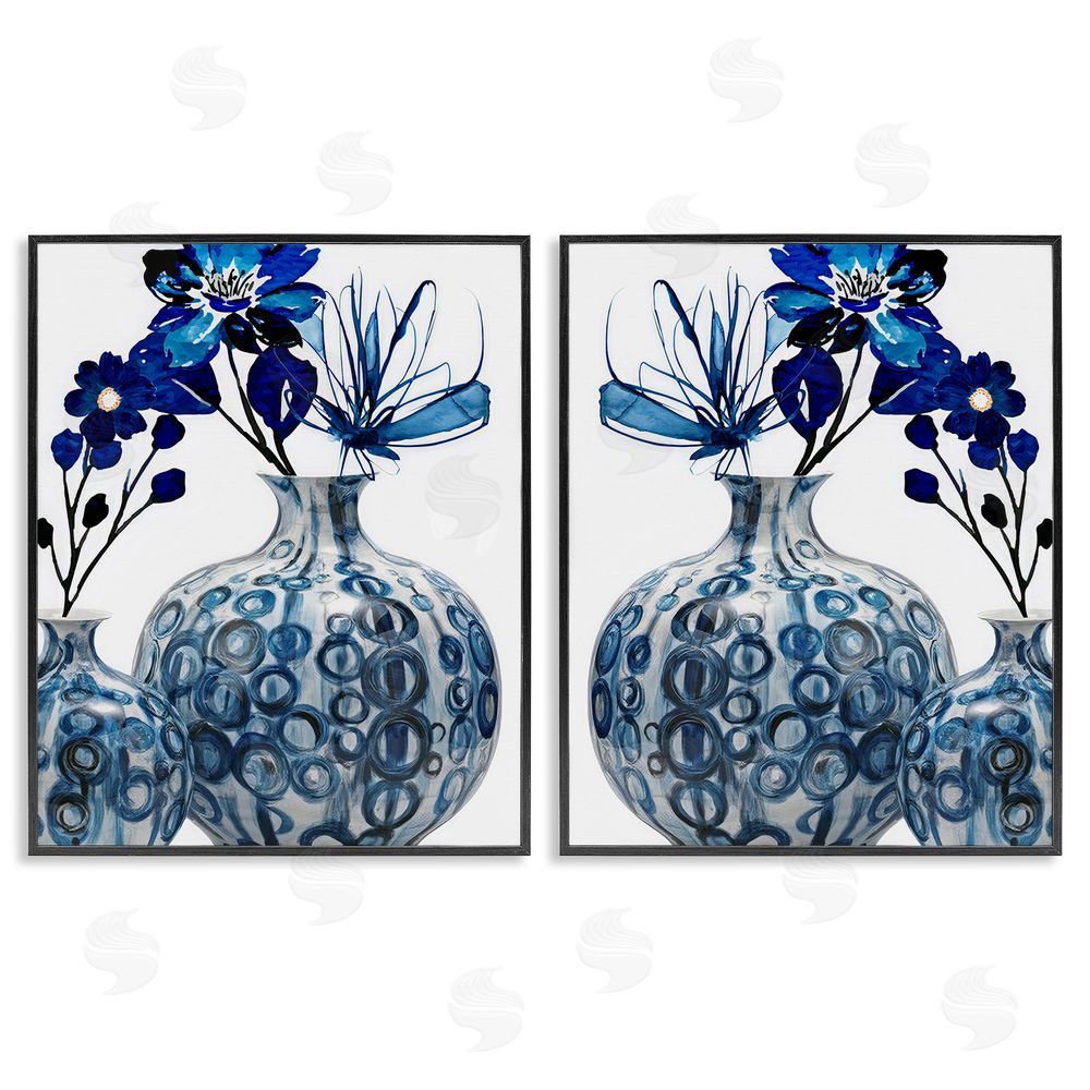 Jesse Keith Bold Blue Ikebana Patterned Vase Black Framed Giclee Wall Art Print
