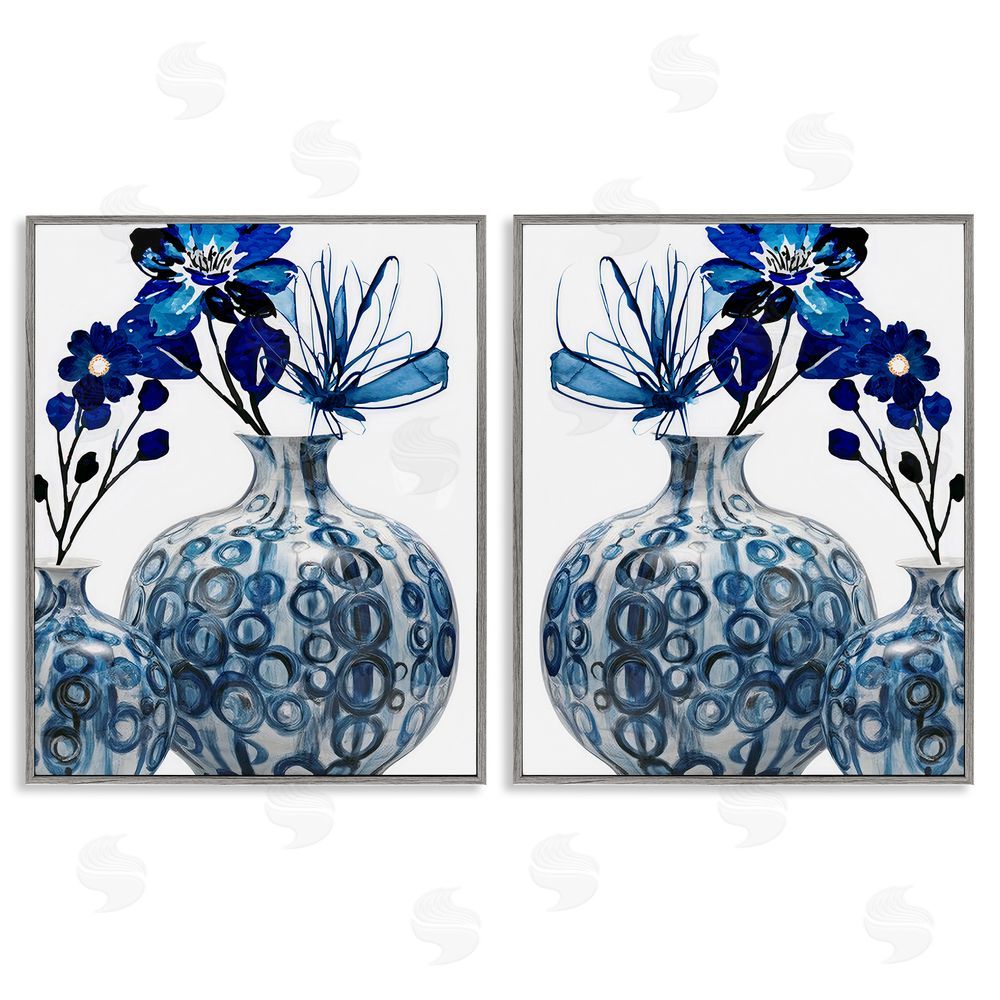 Jesse Keith Bold Blue Ikebana Patterned Vase Gray Framed Giclee Wall Art Print