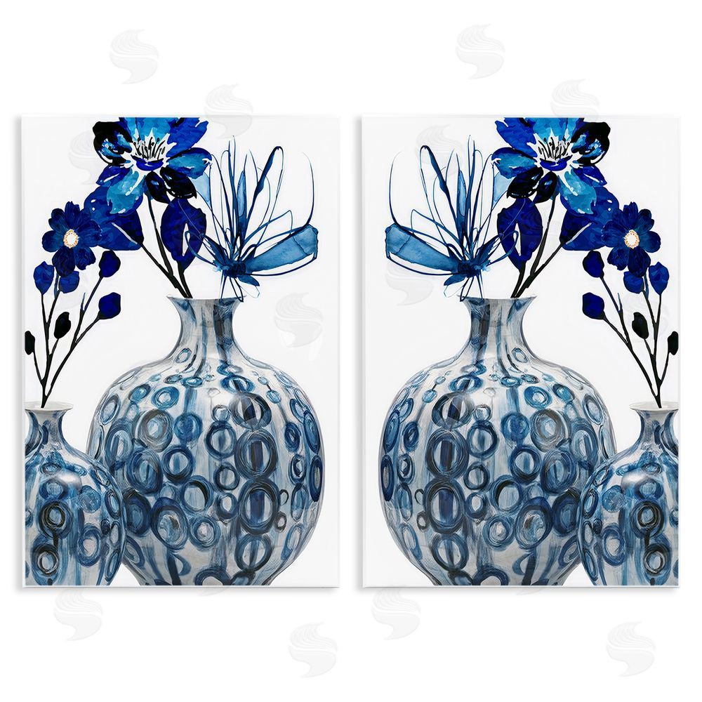 Jesse Keith Bold Blue Ikebana Patterned Vase Wooden Wall Plaque Art Print