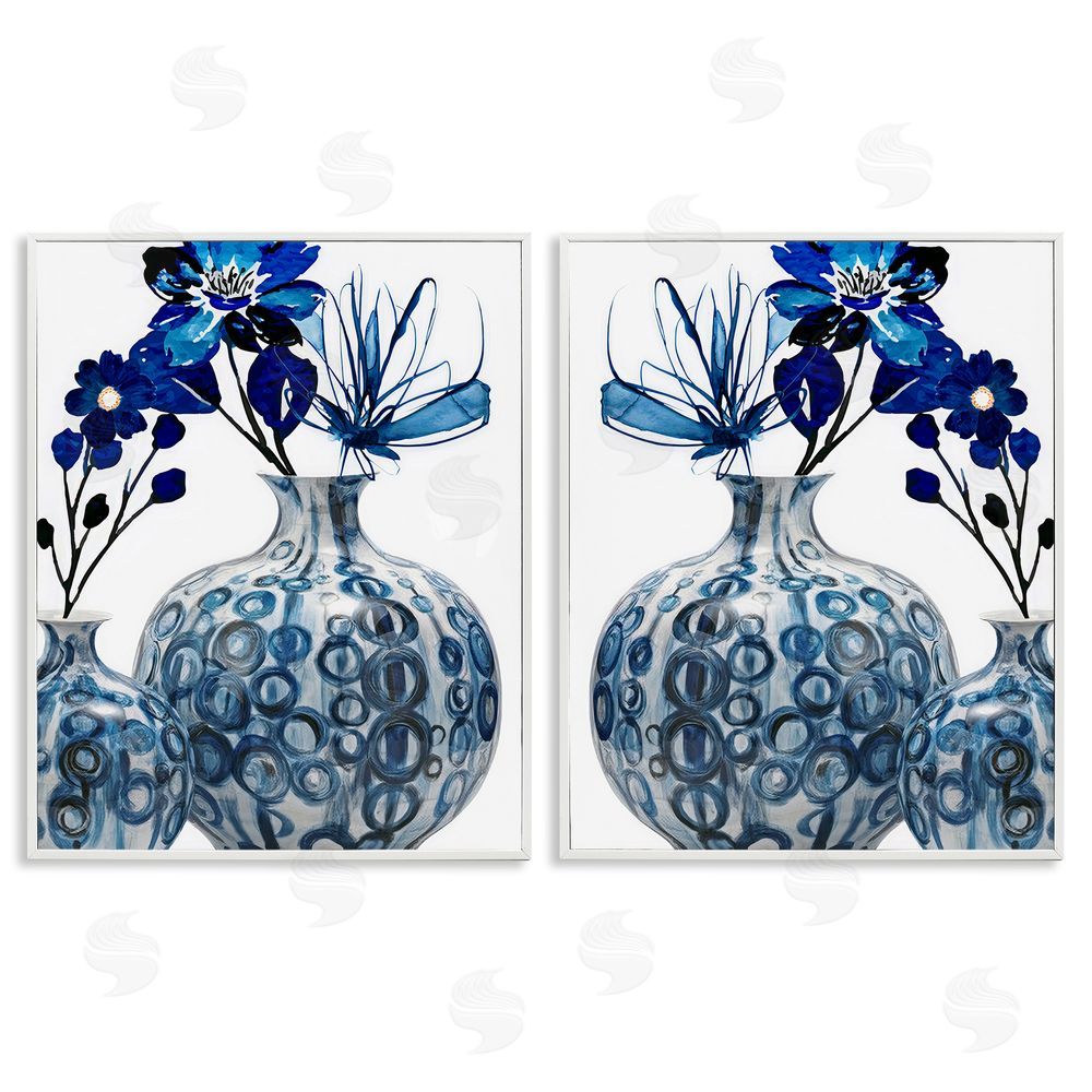 Jesse Keith Bold Blue Ikebana Patterned Vase White Framed Giclee Wall Art Print