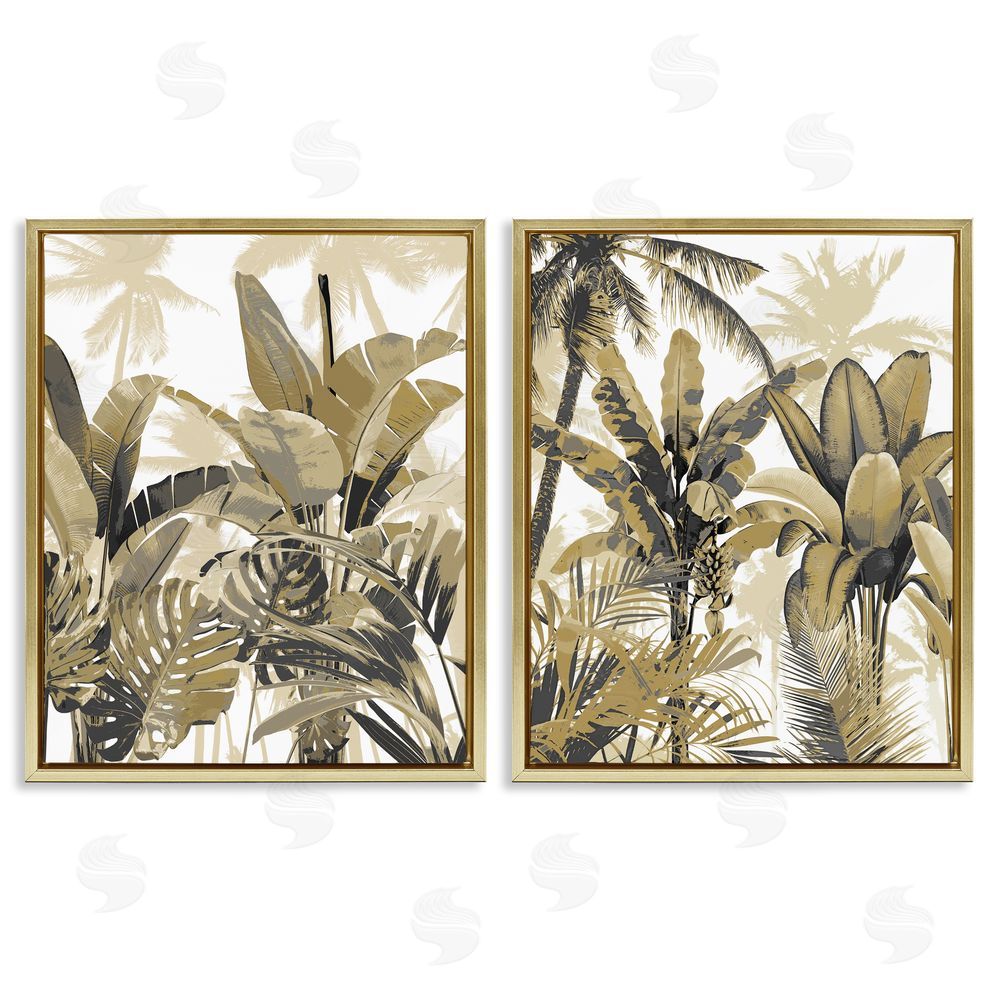 Kristen Drew Tropical Jungle Plants Vegetation Gold Floating Frame Canvas Wall Art Print