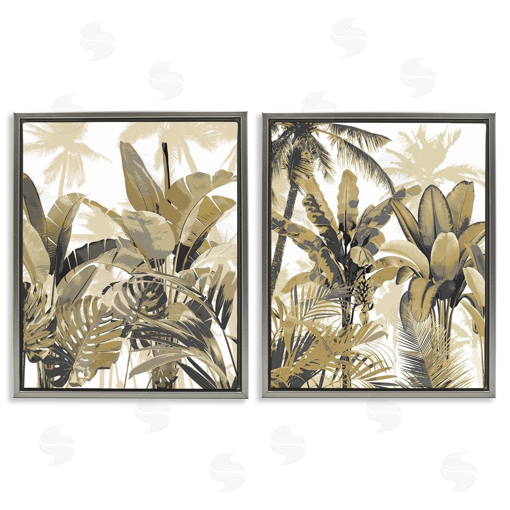 Kristen Drew Tropical Jungle Plants Vegetation Gray Floating Frame Canvas Wall Art Print