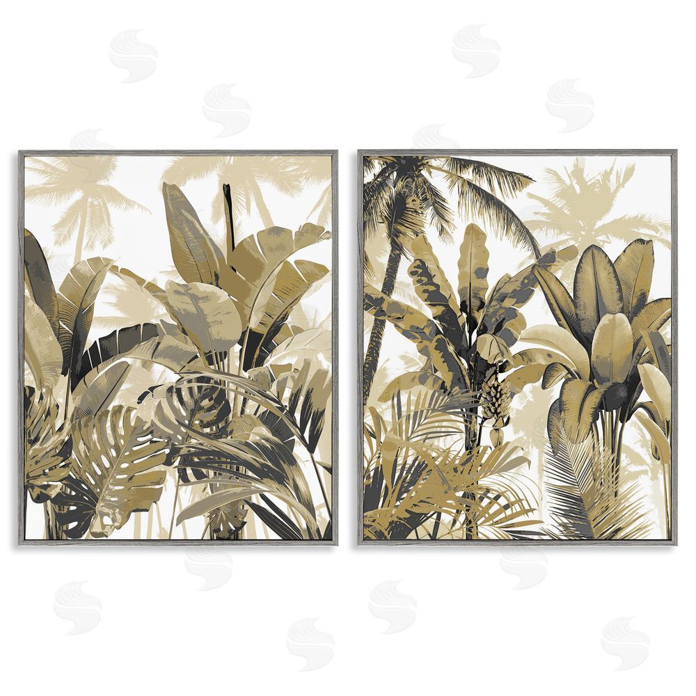 Kristen Drew Tropical Jungle Plants Vegetation Gray Framed Giclee Wall Art Print