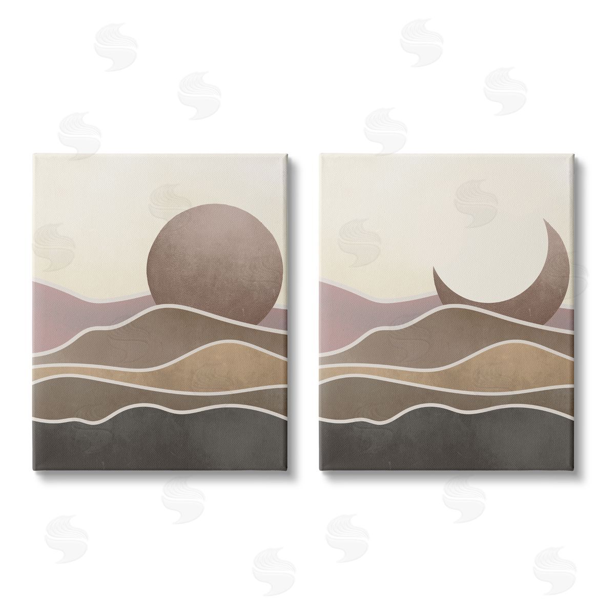 Stupell Studio Neutral Toned Landscape Sun Moon Canvas Wall Art Print
