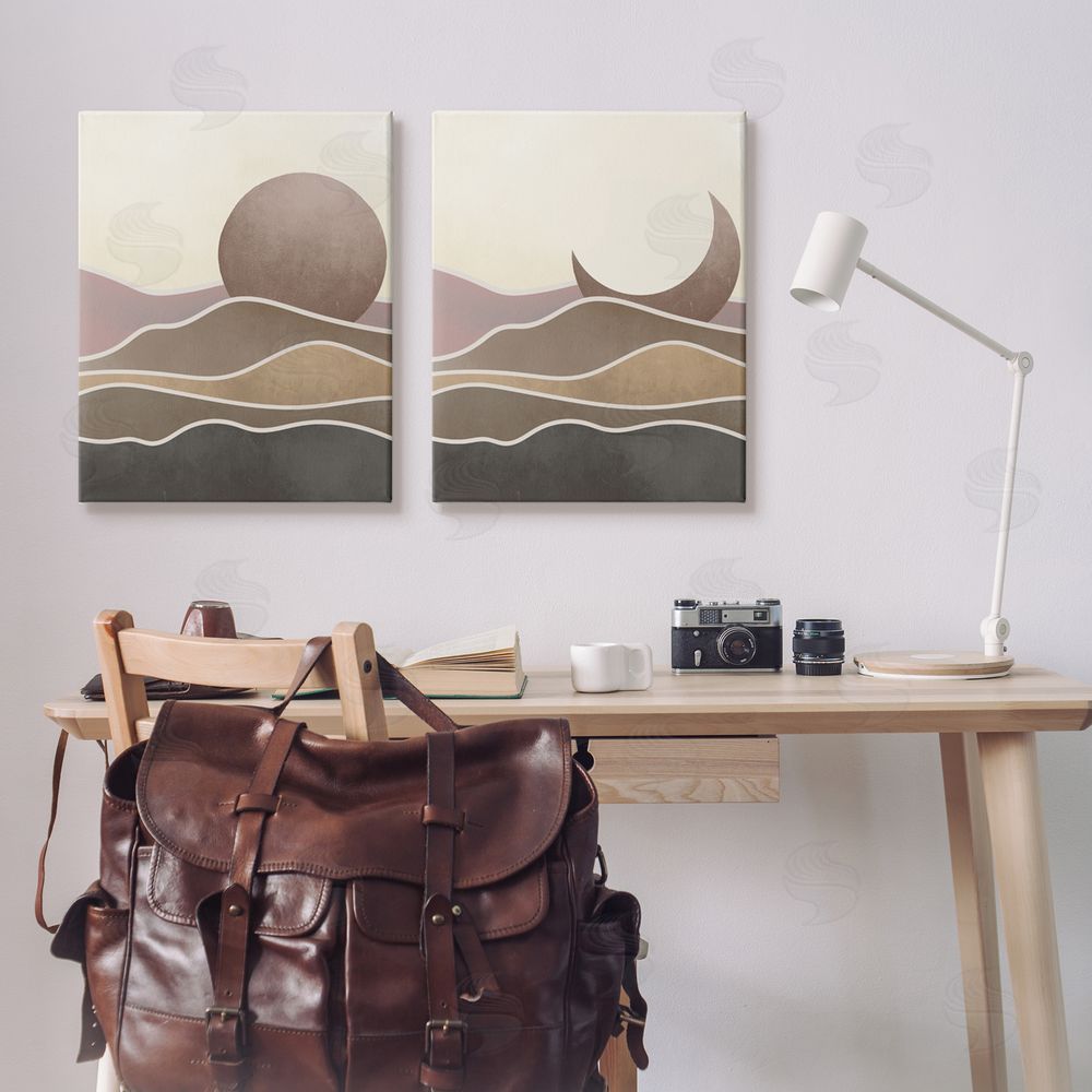 Stupell Studio Neutral Toned Landscape Sun Moon Canvas Wall Art Print in Room