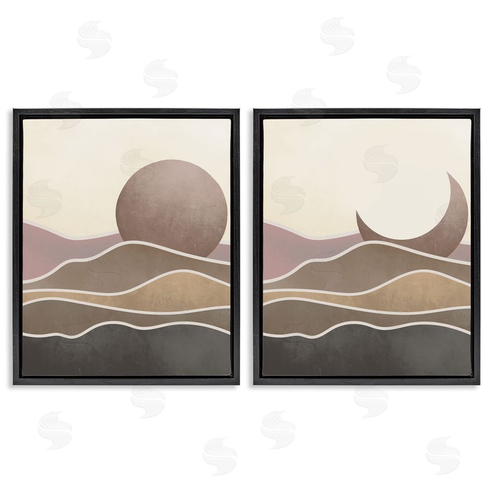Stupell Studio Neutral Toned Landscape Sun Moon Black Floating Frame Canvas Wall Art Print