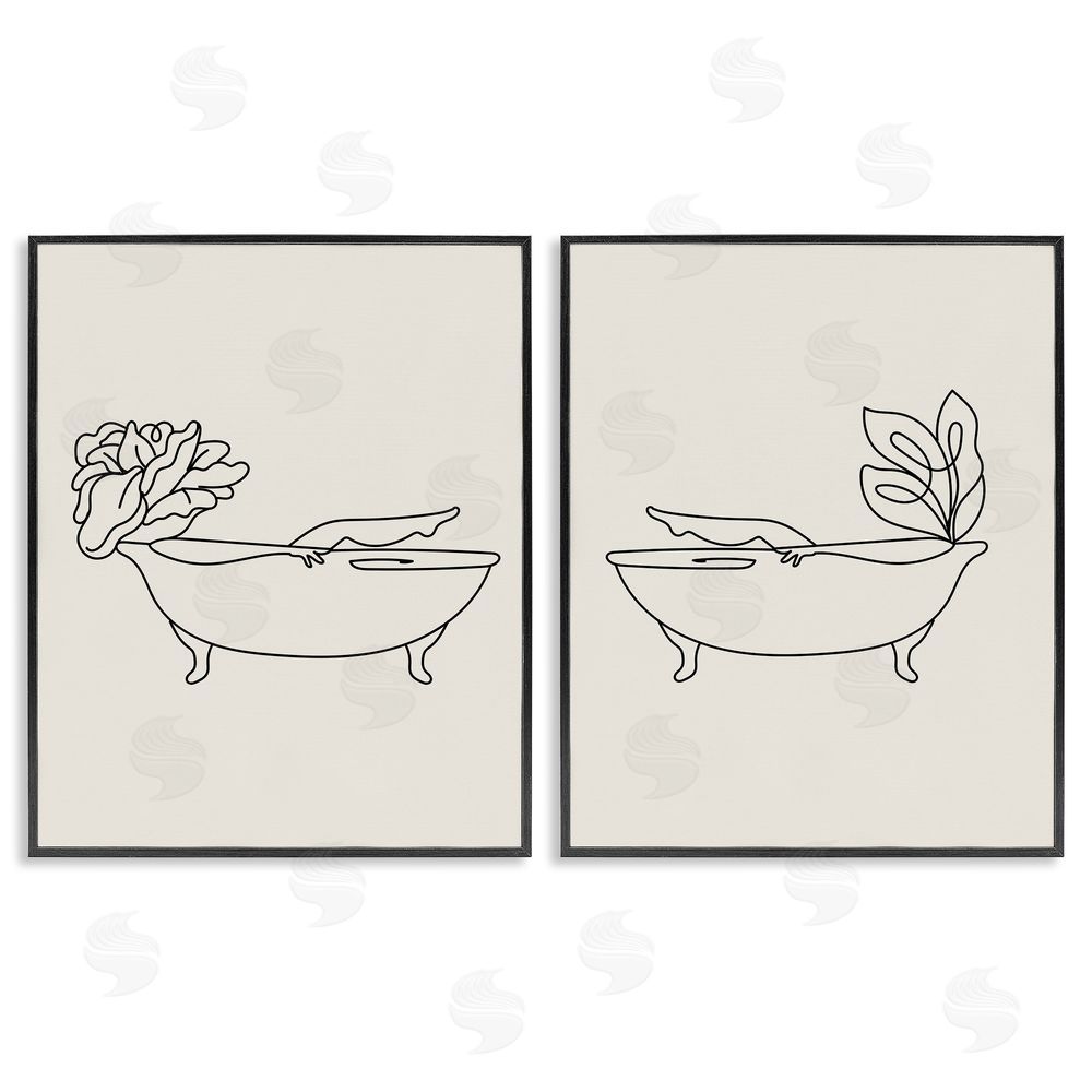 Stupell Studio Floral Bathtub Relaxing Doodle Black Framed Giclee Wall Art Print