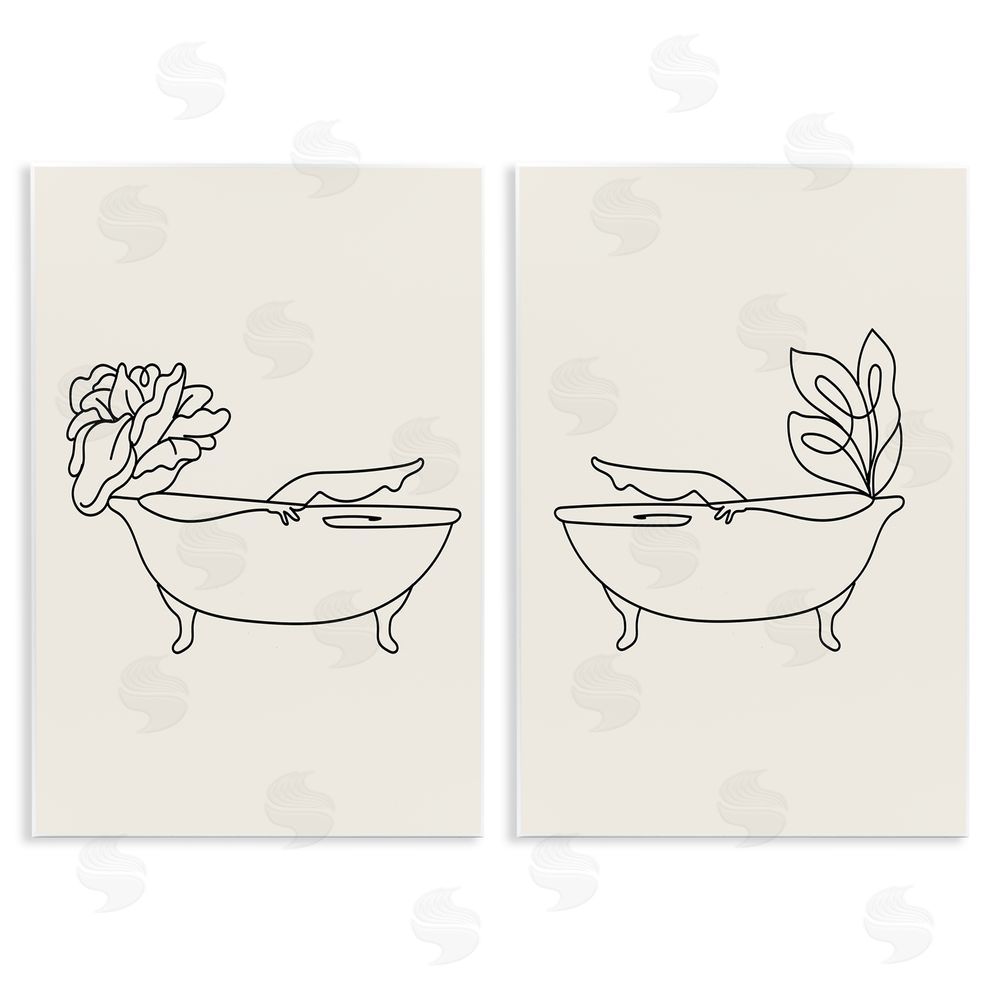 Stupell Studio Floral Bathtub Relaxing Doodle Wooden Wall Plaque Art Print