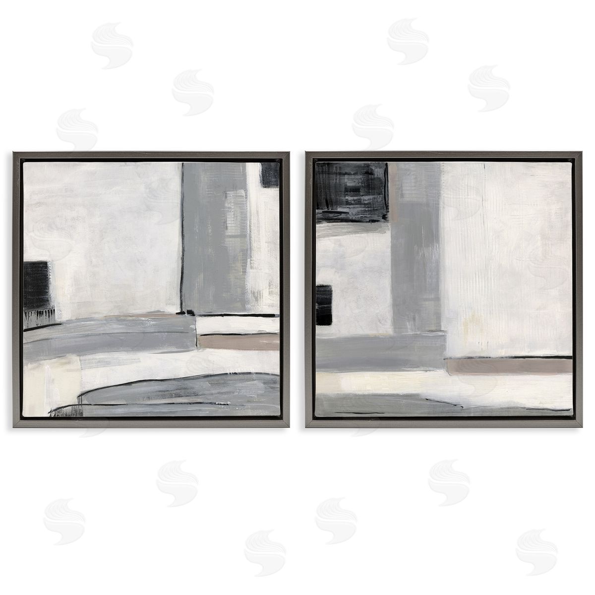 Industrial Abstract Grey Geometric Grey Floating Frame Canvas Wall Art, Home Decor by Sally Swatland