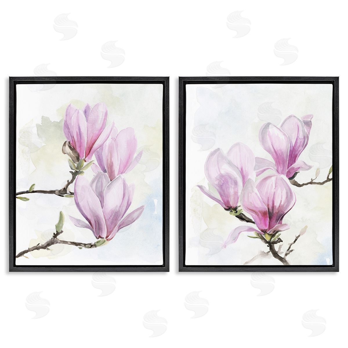 Pink Magnolia Flower Blossoms Black Floating Frame Canvas Wall Art, Home Decor by Jennifer Paxton Parker