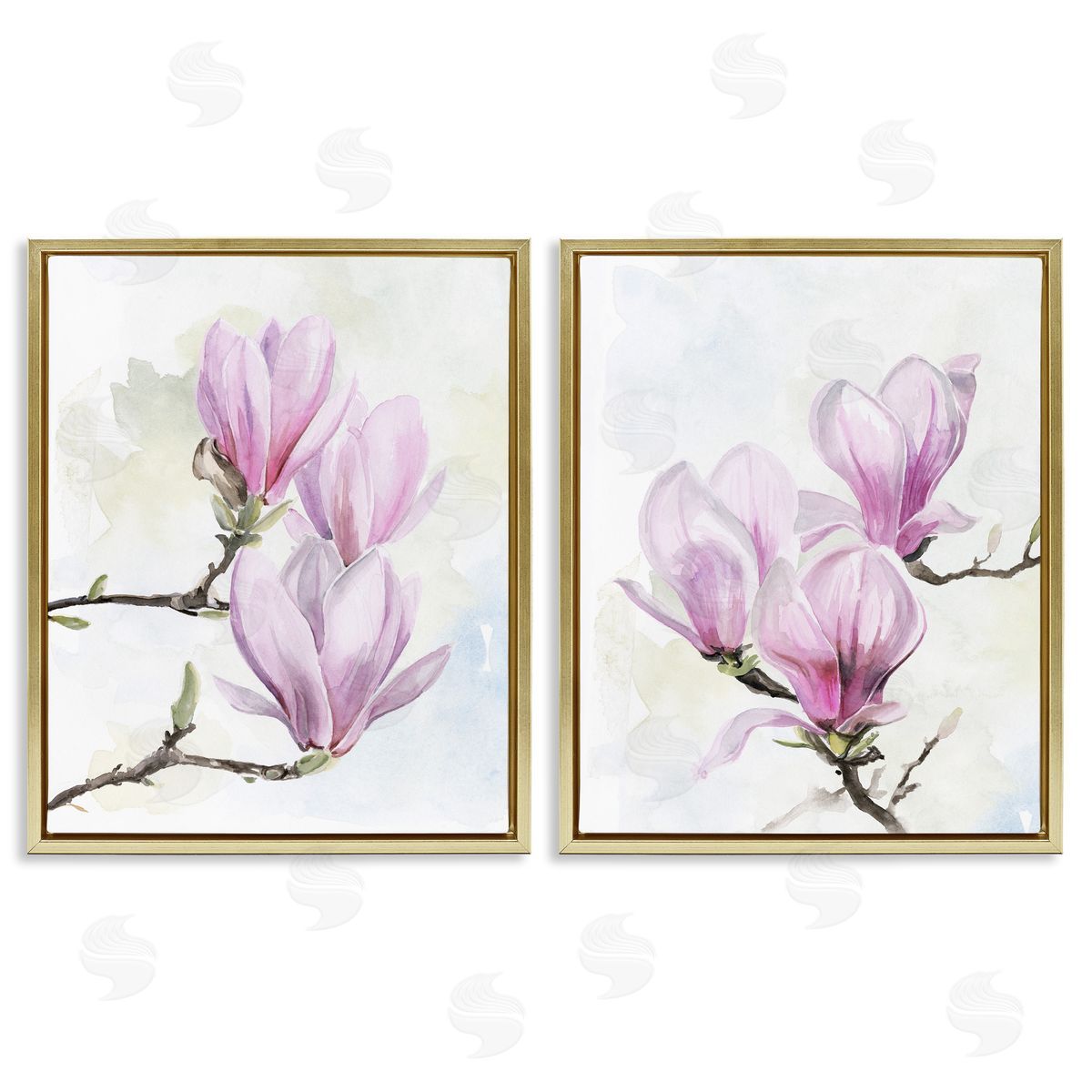 Pink Magnolia Flower Blossoms Gold Floating Frame Canvas Wall Art, Home Decor by Jennifer Paxton Parker