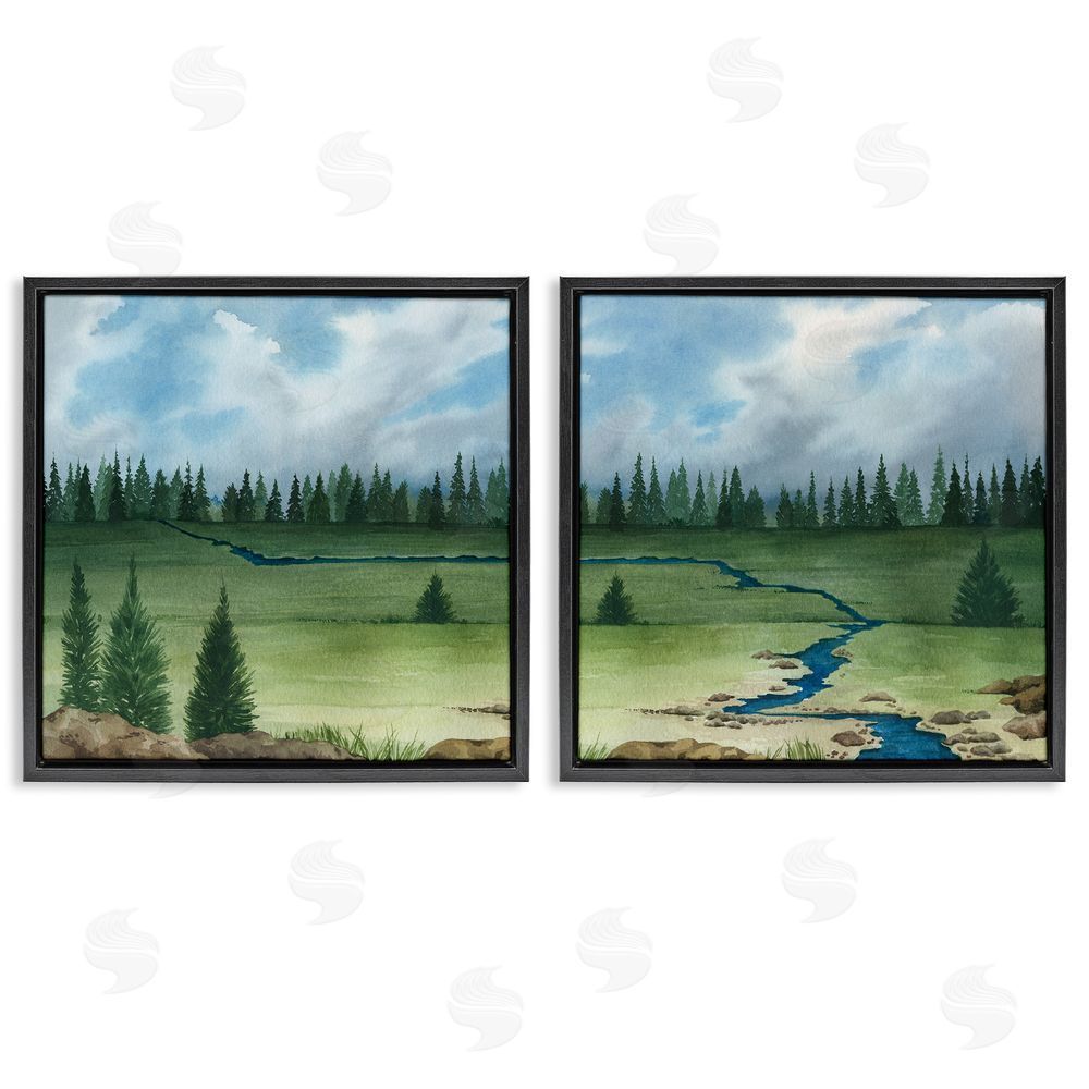 Grace Popp Distant Stream Trees Nature Landscape Black Floating Frame Canvas Wall Art Print