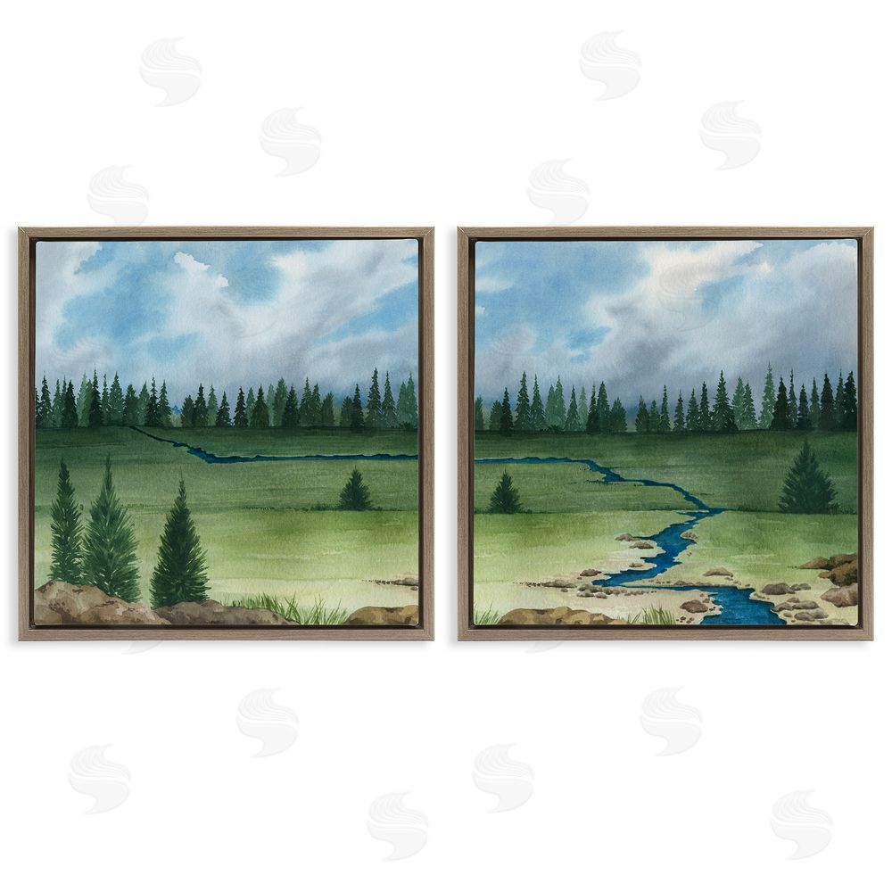 Grace Popp Distant Stream Trees Nature Landscape Brown Floating Frame Canvas Wall Art Print