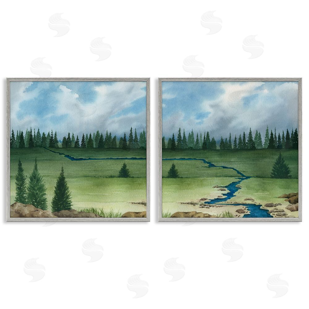 Grace Popp Distant Stream Trees Nature Landscape Gray Framed Giclee Wall Art Print