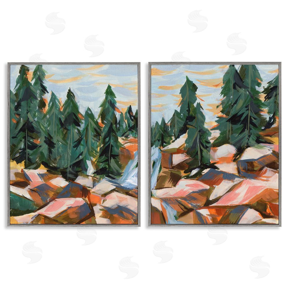 Melissa Wang Geometric Abstract Forest Foliage Landscape Gray Framed Giclee Wall Art Print