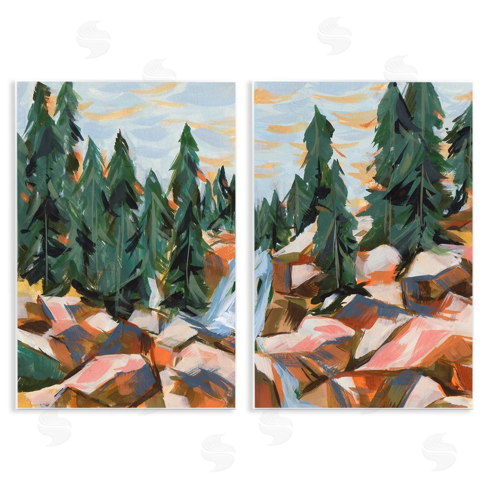 Melissa Wang Geometric Abstract Forest Foliage Landscape Wooden Wall Plaque Art Print