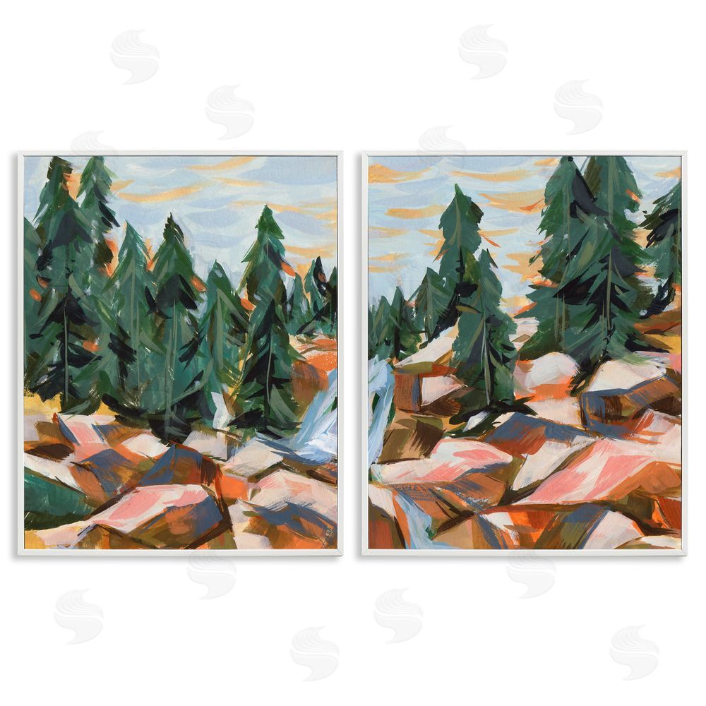 Melissa Wang Geometric Abstract Forest Foliage Landscape White Framed Giclee Wall Art Print