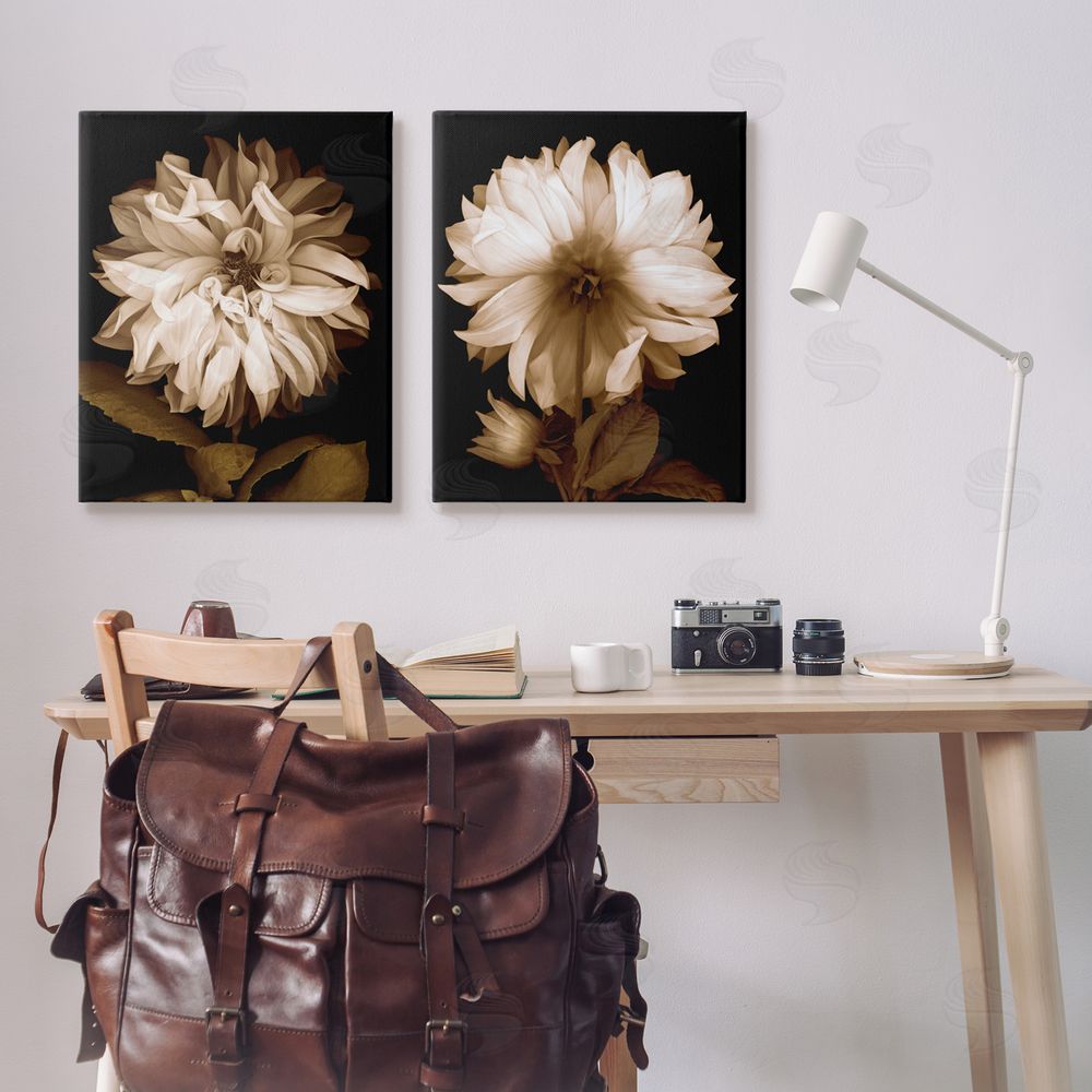 Caroline Kelly Sepia Chrysanthemum Flower Blooms Canvas Wall Art Print in Room