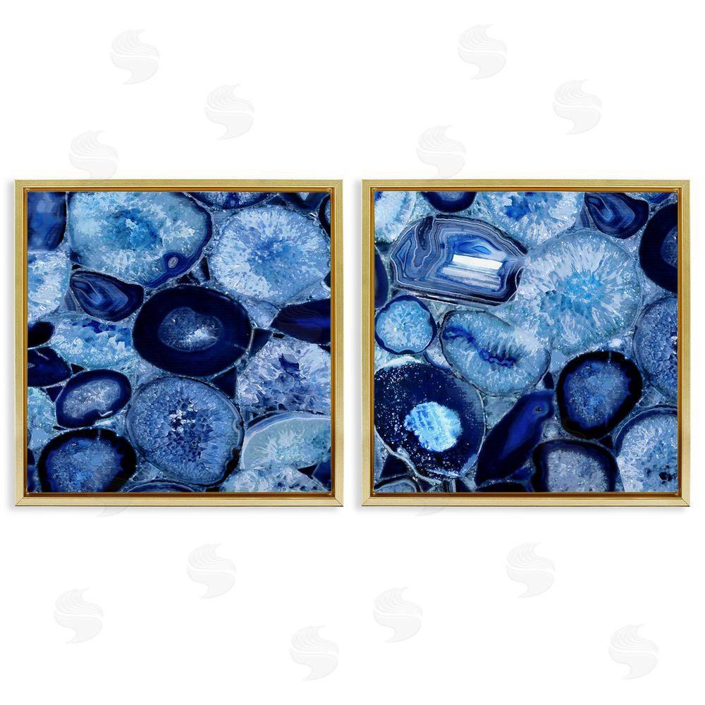 Danielle Carson Contemporary Blue Agate Geodes Gold Floating Frame Canvas Wall Art Print