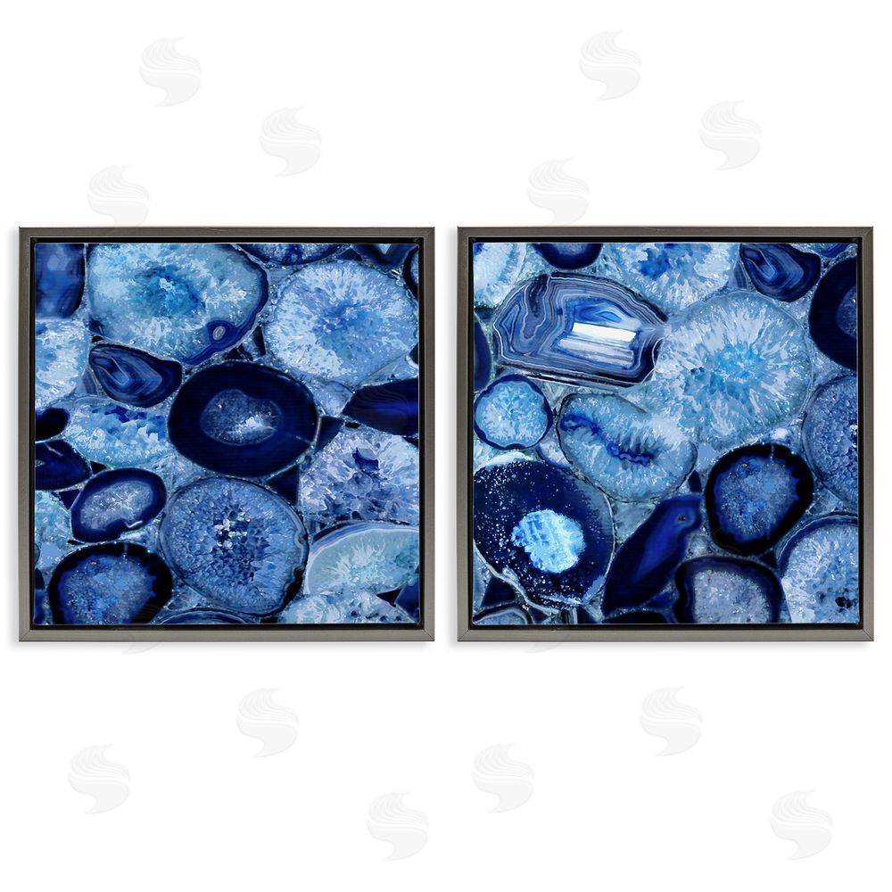 Danielle Carson Contemporary Blue Agate Geodes Gray Floating Frame Canvas Wall Art Print