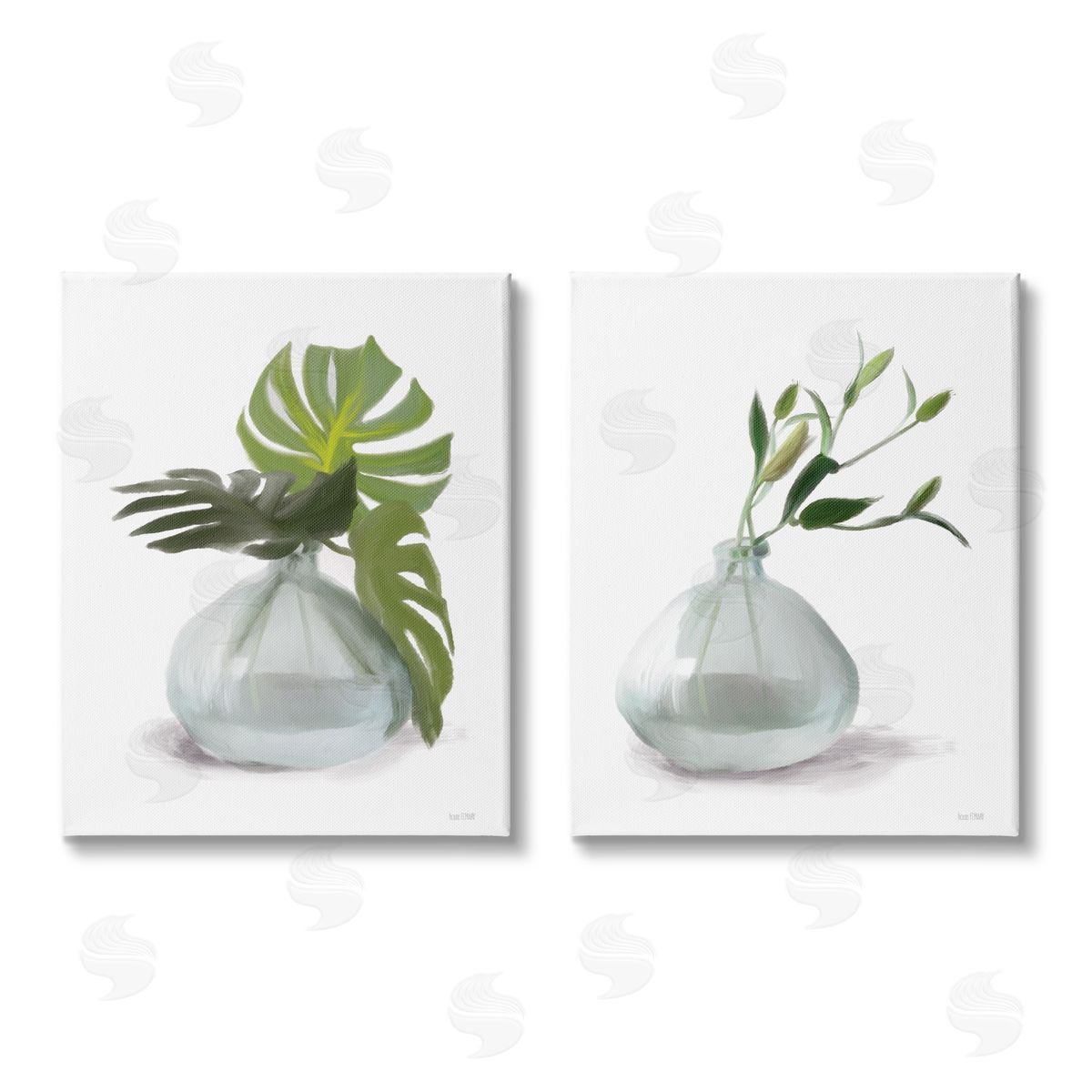 House Fenway Simple Monstera Plant Leaf Sprigs Canvas Wall Art Print