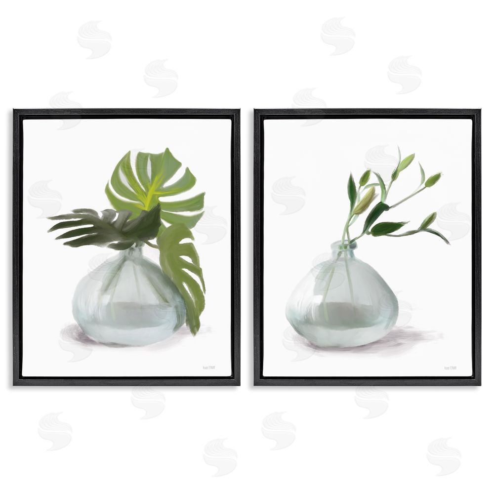 House Fenway Simple Monstera Plant Leaf Sprigs Black Floating Frame Canvas Wall Art Print