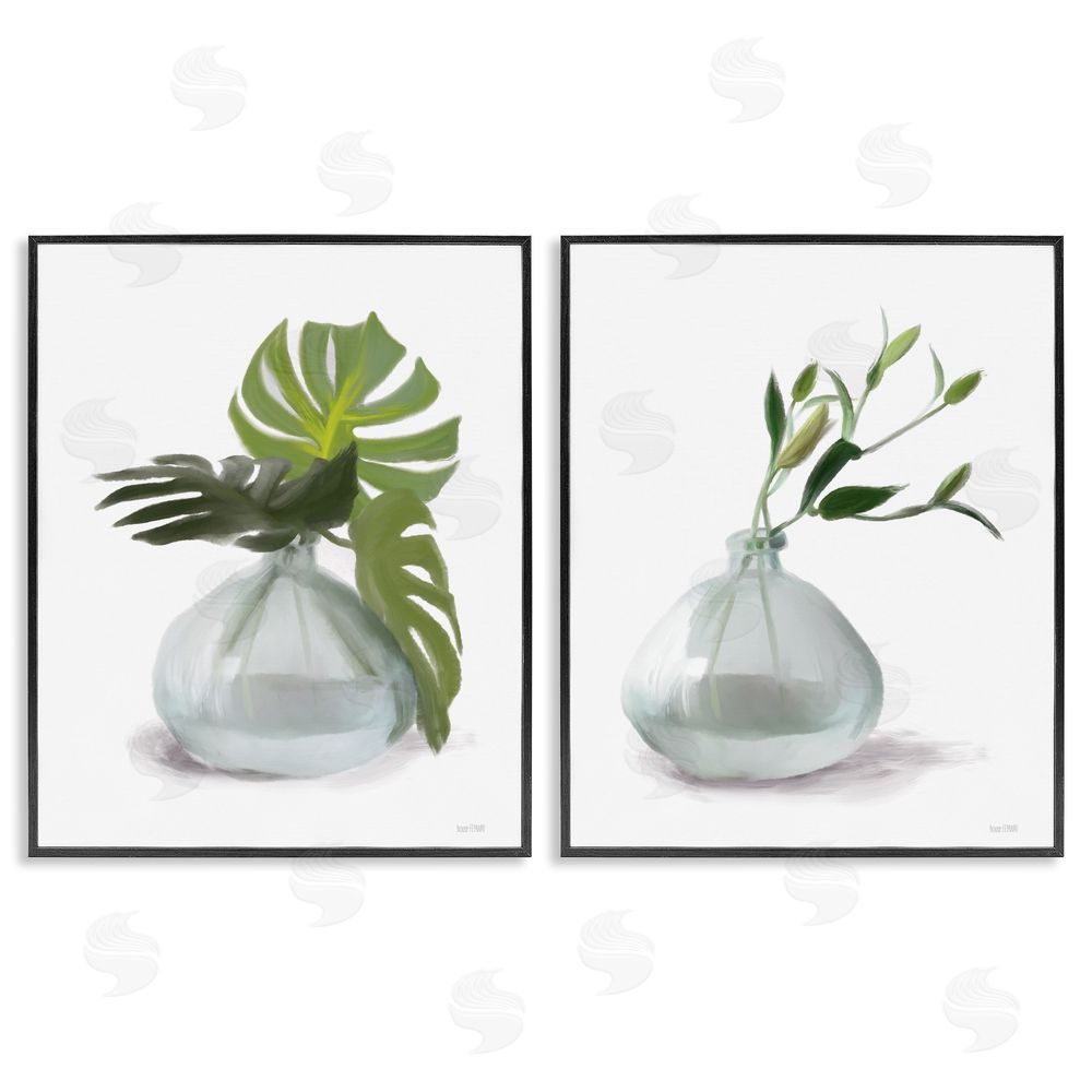 House Fenway Simple Monstera Plant Leaf Sprigs Black Framed Giclee Wall Art Print