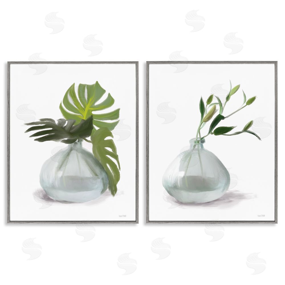 House Fenway Simple Monstera Plant Leaf Sprigs Gray Framed Giclee Wall Art Print