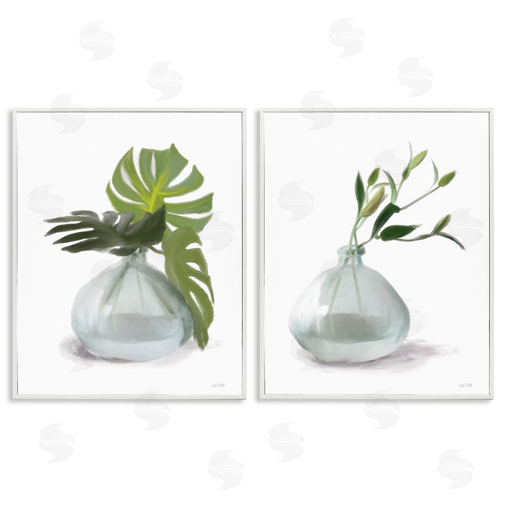 House Fenway Simple Monstera Plant Leaf Sprigs White Framed Giclee Wall Art Print