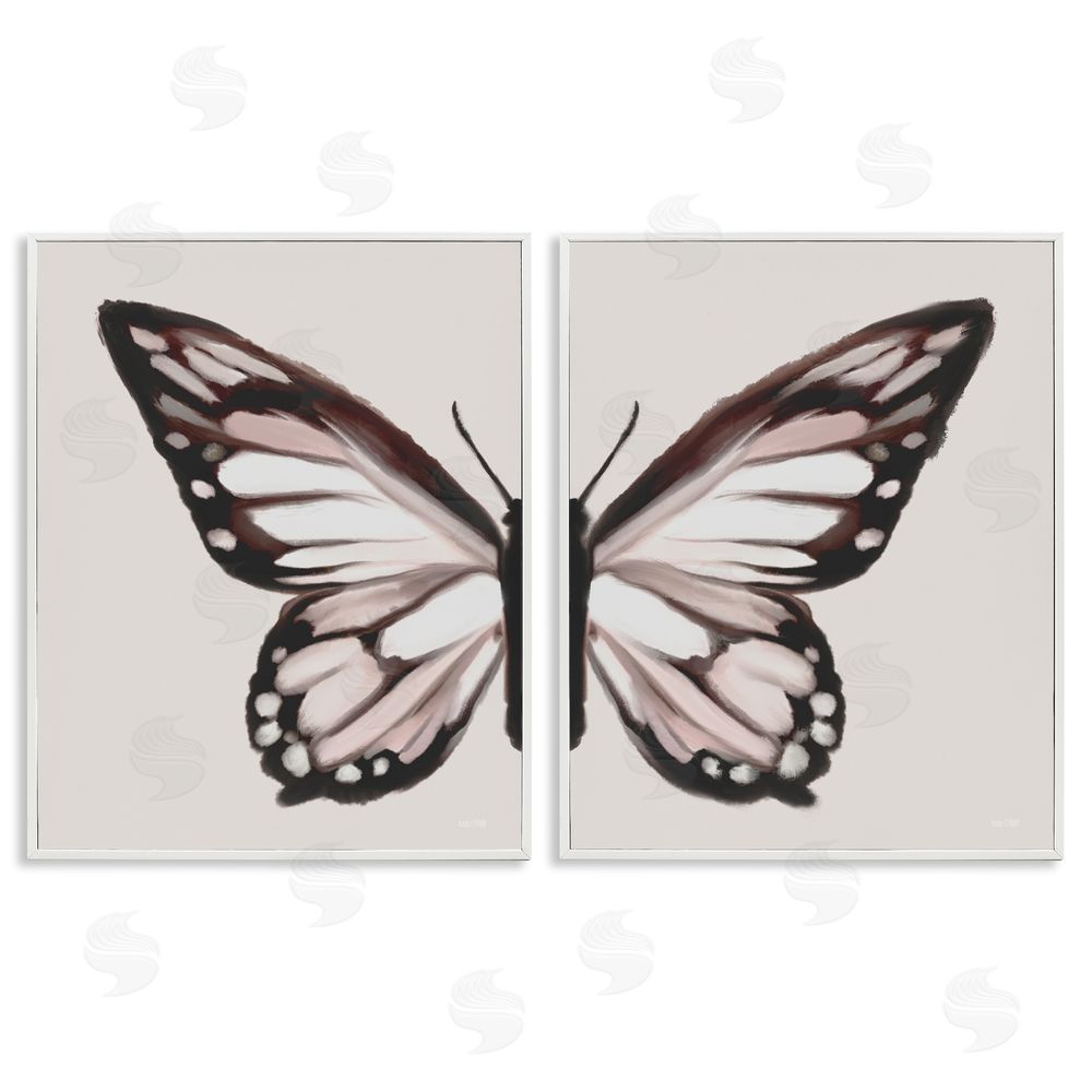 House Fenway Muted Symmetrical Butterfly Wings White Framed Giclee Wall Art Print