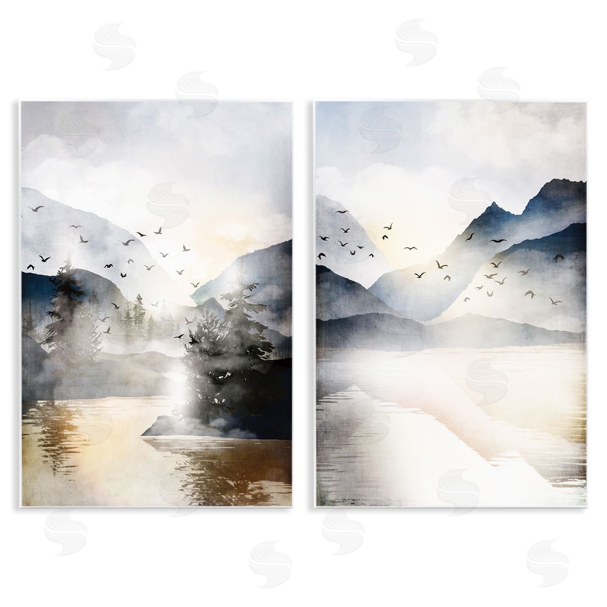 Sunlit Birds Over Lake Landscape Wood Plaque Wall Art, Home Decor by JJ Design House LLC