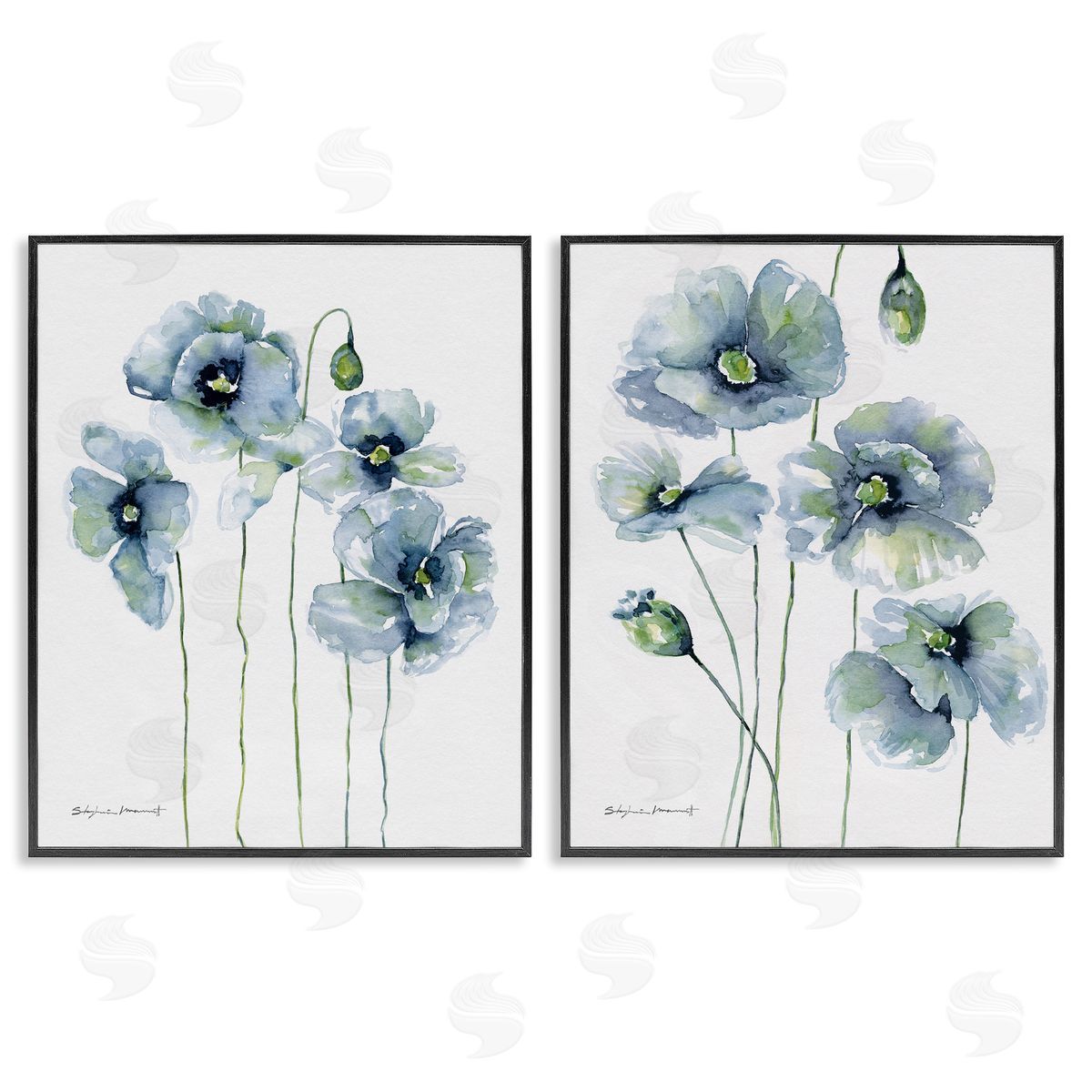Blue Poppies Blooming Garden Black Frame Print Wall Art, Home Decor by Stephanie Workman Marrott