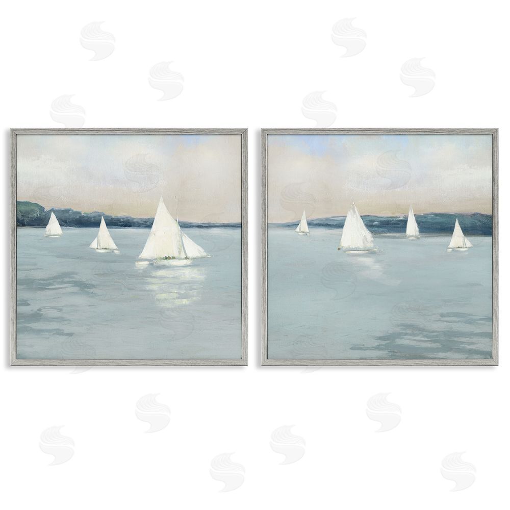 Sally Swatland Sailboats Grey Nautical Ocean View Gray Framed Giclee Wall Art Print