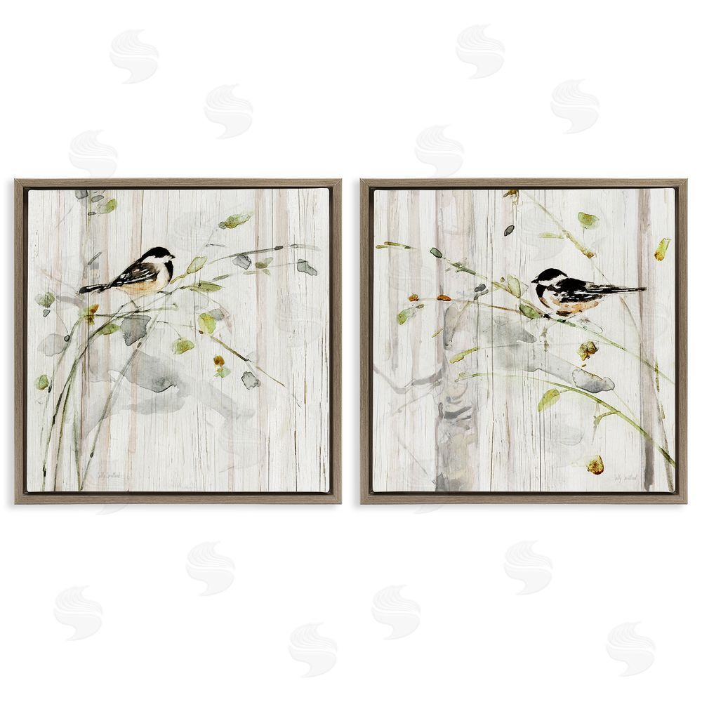 Sally Swatland Perched Birds Country Botanicals Brown Floating Frame Canvas Wall Art Print