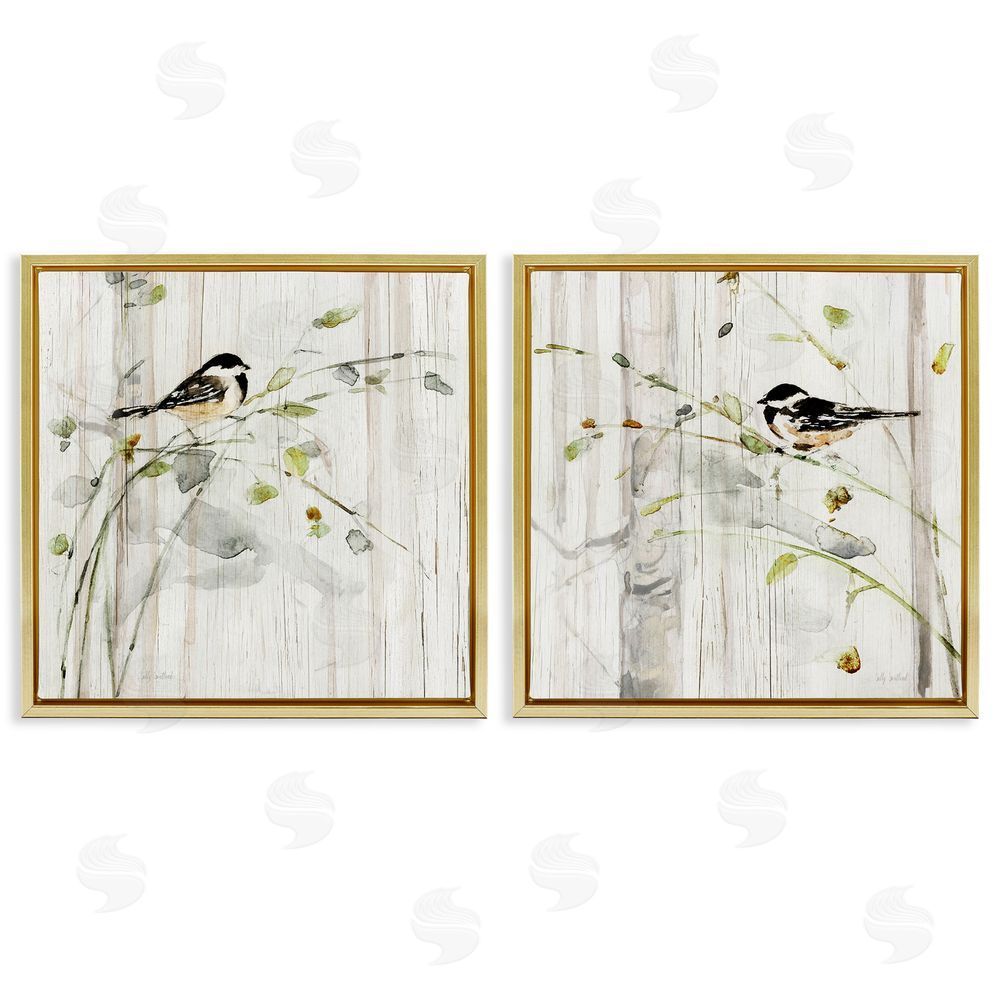 Sally Swatland Perched Birds Country Botanicals Gold Floating Frame Canvas Wall Art Print
