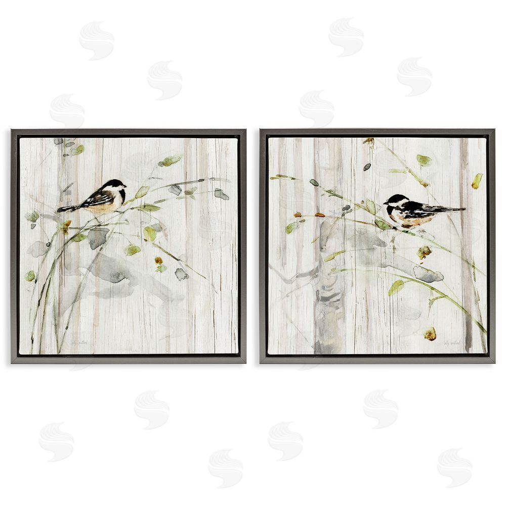 Sally Swatland Perched Birds Country Botanicals Gray Floating Frame Canvas Wall Art Print