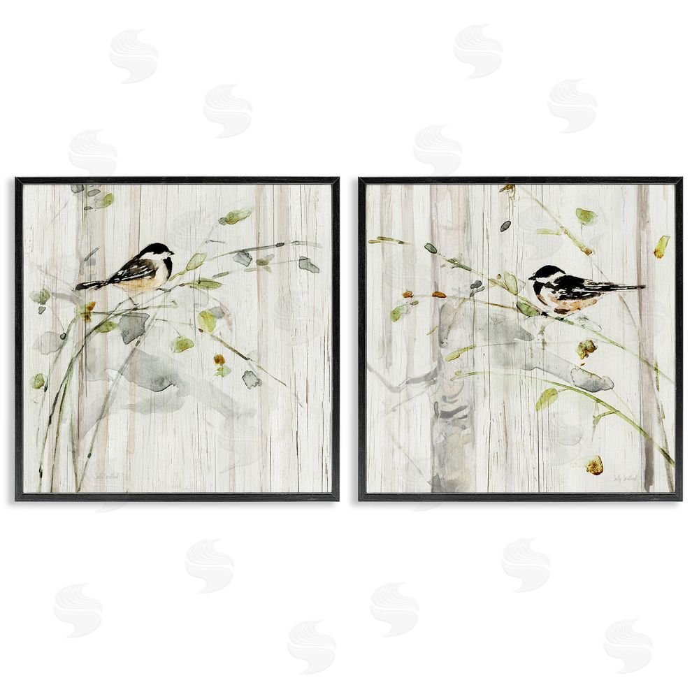 Sally Swatland Perched Birds Country Botanicals Black Framed Giclee Wall Art Print