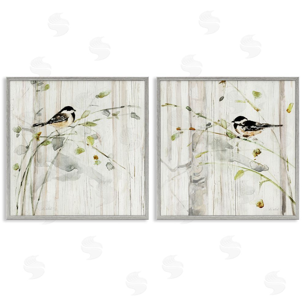 Sally Swatland Perched Birds Country Botanicals Gray Framed Giclee Wall Art Print
