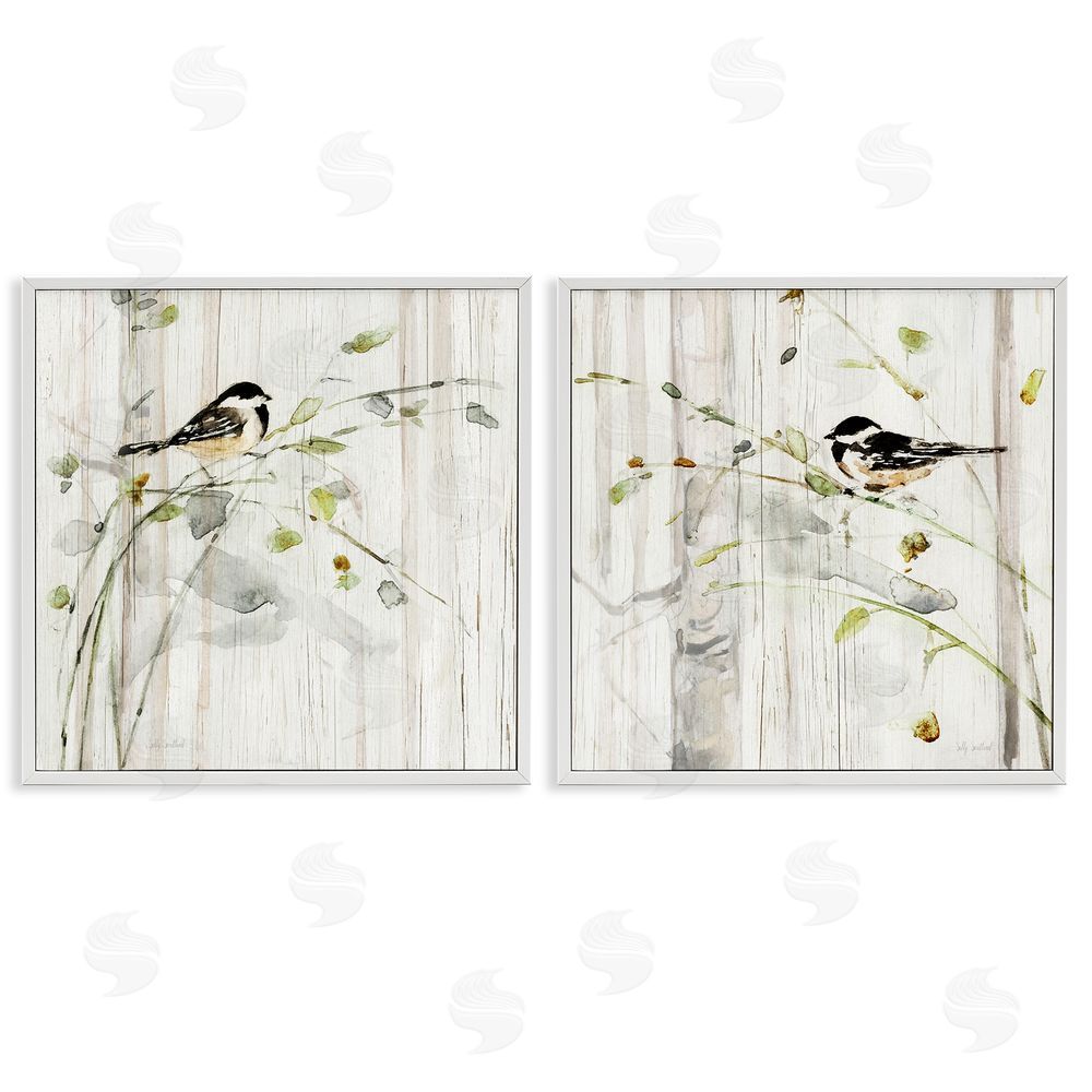 Sally Swatland Perched Birds Country Botanicals White Framed Giclee Wall Art Print