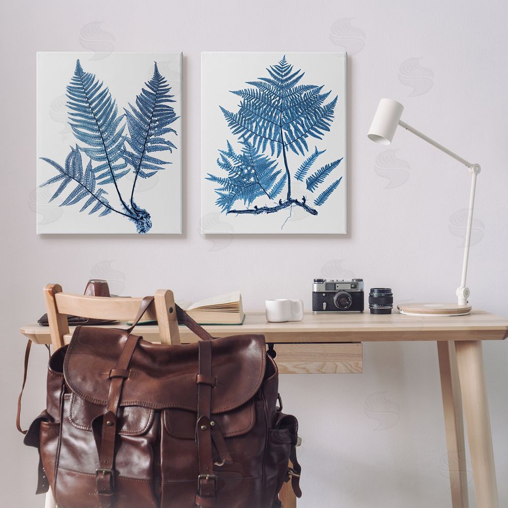 Graffitee Studios Bold Blue Ferns Woodland Nature Canvas Wall Art Print in Room