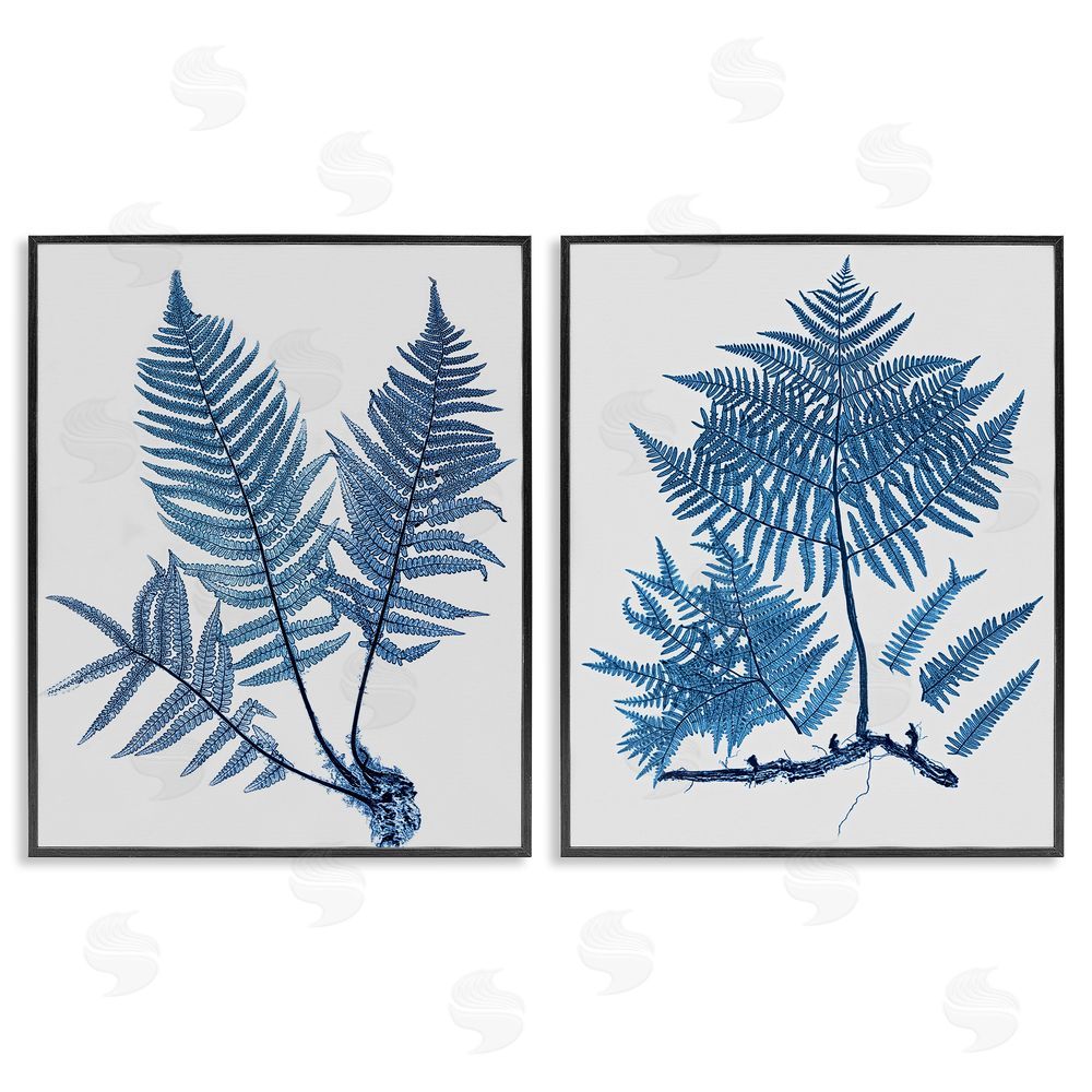 Graffitee Studios Bold Blue Ferns Woodland Nature Black Framed Giclee Wall Art Print