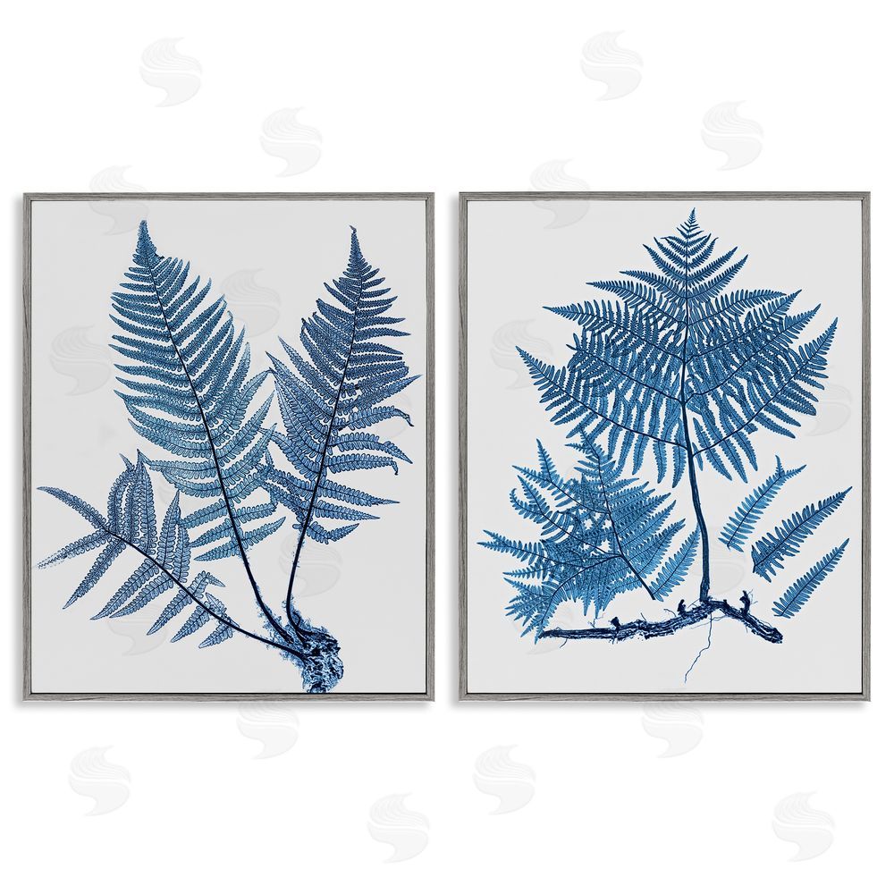 Graffitee Studios Bold Blue Ferns Woodland Nature Gray Framed Giclee Wall Art Print