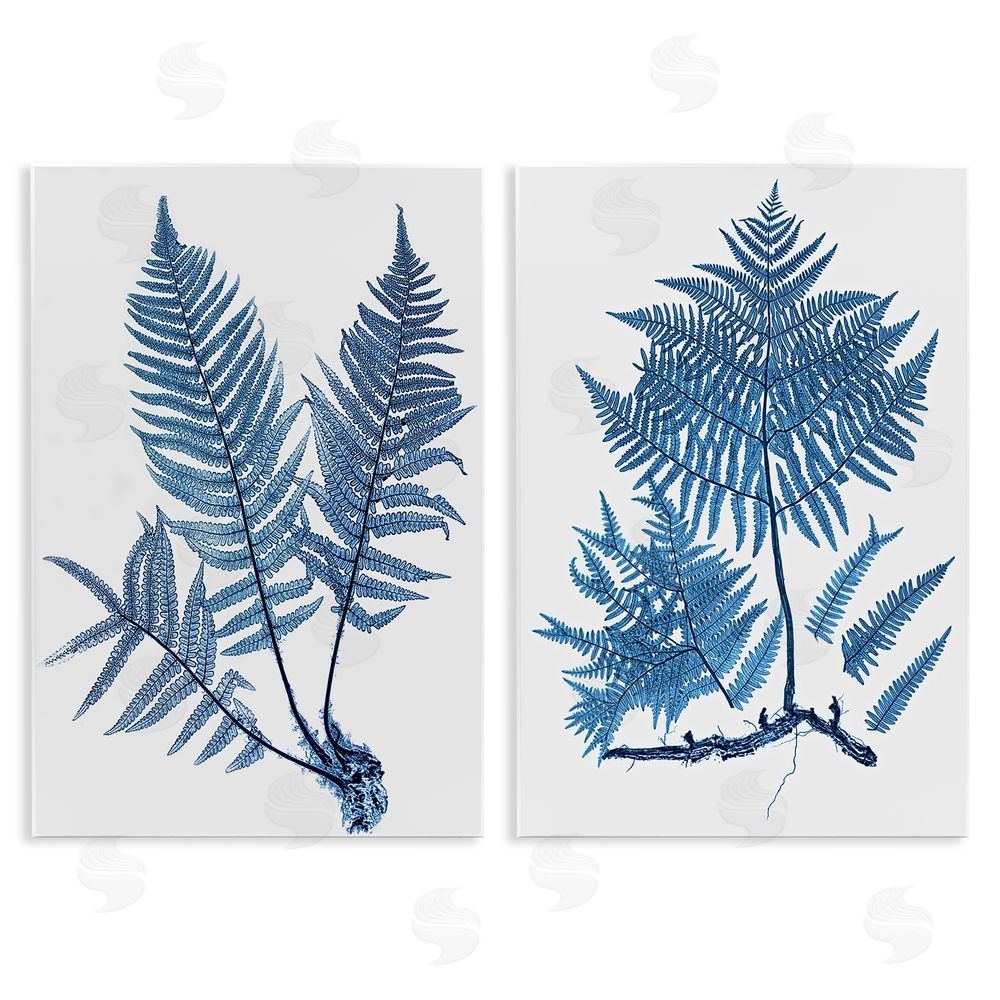 Graffitee Studios Bold Blue Ferns Woodland Nature Wooden Wall Plaque Art Print
