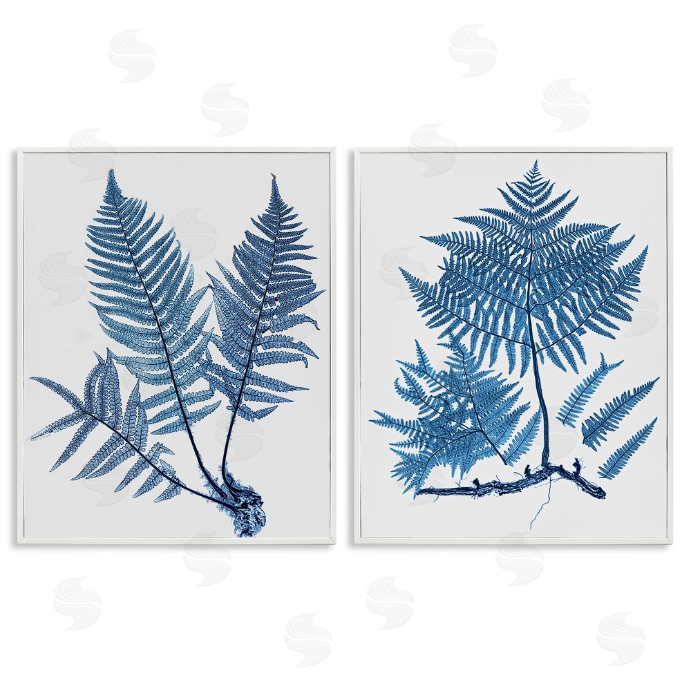 Graffitee Studios Bold Blue Ferns Woodland Nature White Framed Giclee Wall Art Print