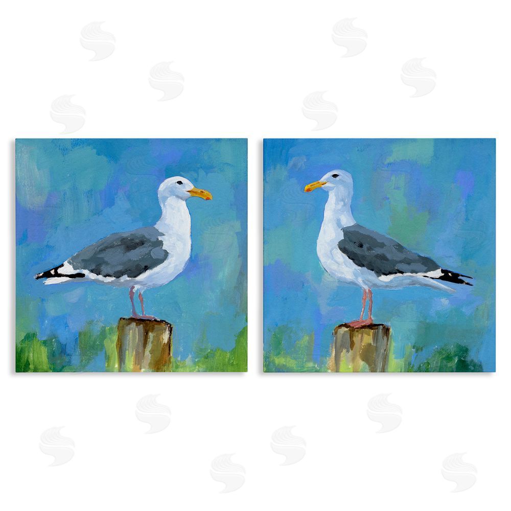 Victoria Barnes Nautical Perched Seagulls Canvas Wall Art Print
