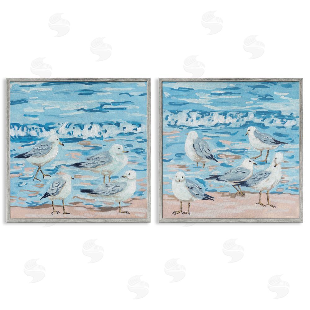 Melissa Wang Sandpipers on Shore Painting Gray Framed Giclee Wall Art Print