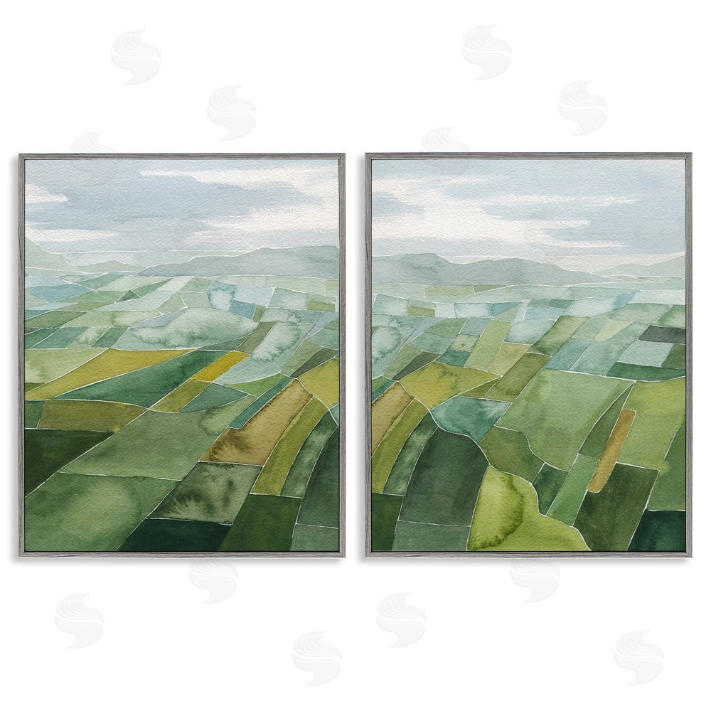 Grace Popp Abstract Farmland Landscape Gray Framed Giclee Wall Art Print