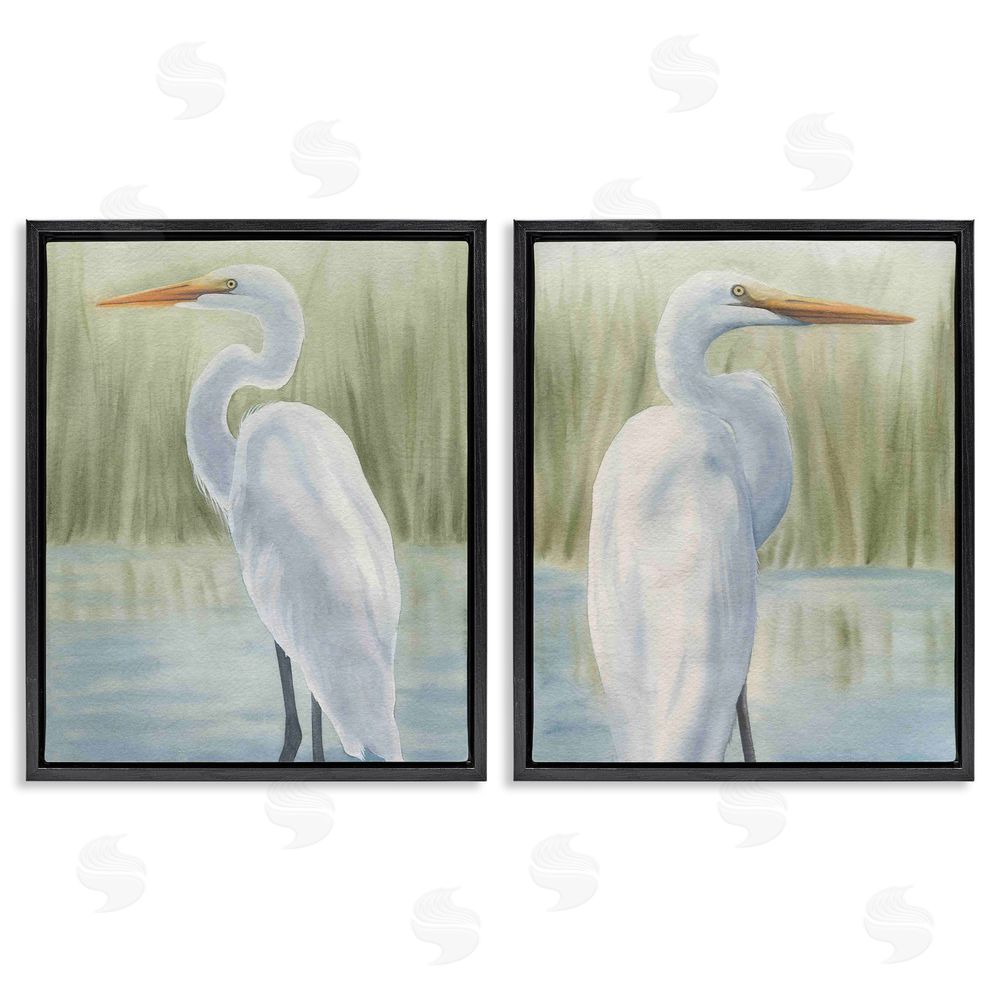 Grace Popp Egrets in Marshland Black Floating Frame Canvas Wall Art Print