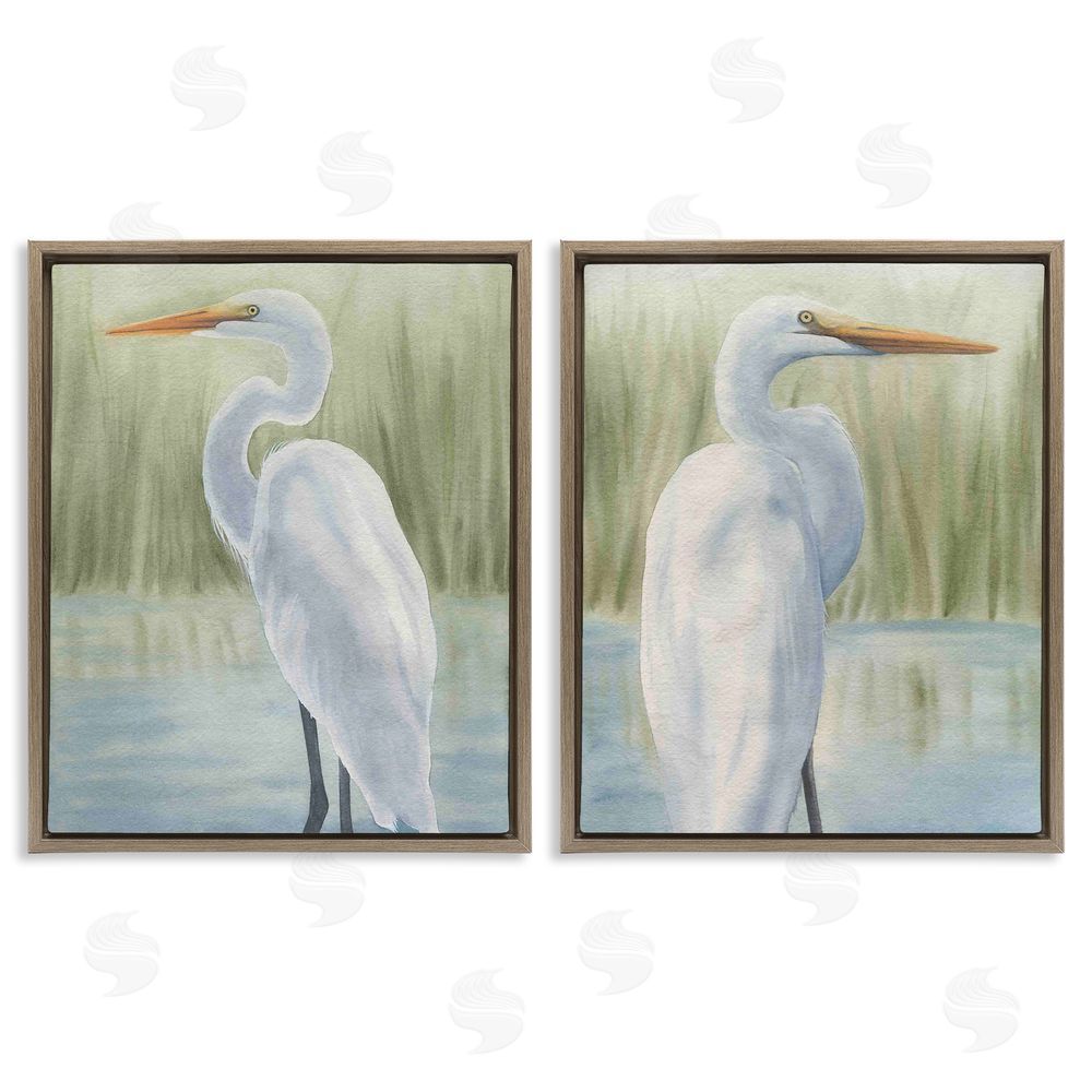 Grace Popp Egrets in Marshland Brown Floating Frame Canvas Wall Art Print